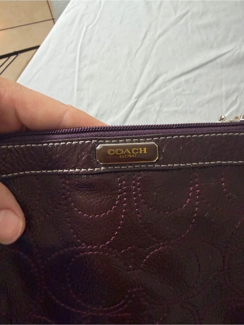 Coach Deep Wine Leather Wristlet Clutch